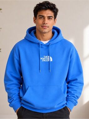 The North Face Horizon Blue Oversized Hoodie XXL Logo Pullover